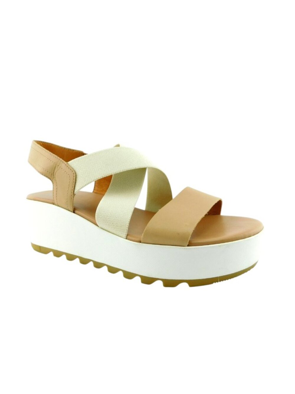SOREL Beige Leather Strap Stretchy Crisscross Band Sling Platform Sandals 9